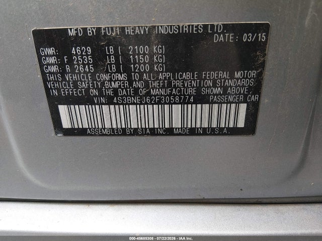 Subaru Legacy 3.6r Limited 2015 4S3BNEJ62F3058774 Image 9