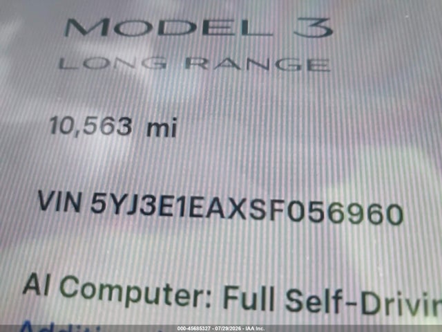 Aukcja sprzedaży 2025 Tesla Model 3 Long Range Rear-wheel Drive/standard Rear-wheel Drive, vin: 5YJ3E1EAXSF056960, numer aukcji: 45685327