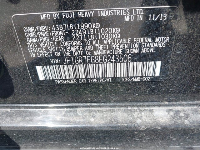 2014 Subaru Impreza Wrx Premium მანქანა იყიდება აუქციონზე, vin: JF1GR7E68EG243506, აუქციონის ნომერი: 45685328