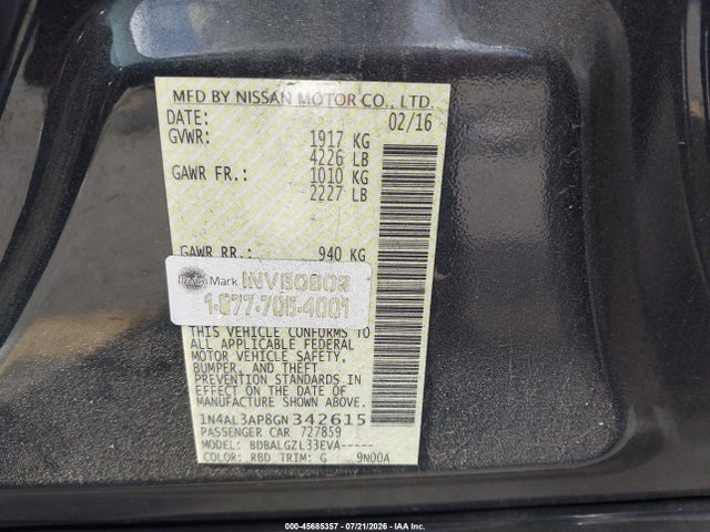 1N4AL3AP8GN342615 Nissan Altima 2.5 S