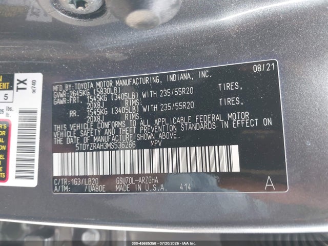 Toyota Highlander Limited 2021 5TDYZRAH3MS536266 Image 9