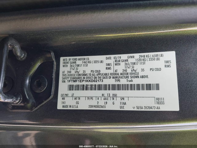 Aukcja sprzedaży 2019 Ford F-150 Xl, vin: 1FTMF1EP1KKD02173, numer aukcji: 45685377