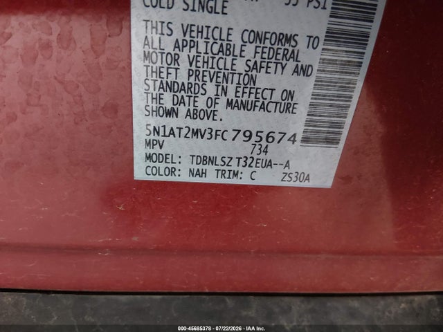 2015 Nissan Rogue Sl მანქანა იყიდება აუქციონზე, vin: 5N1AT2MV3FC795674, აუქციონის ნომერი: 45685378