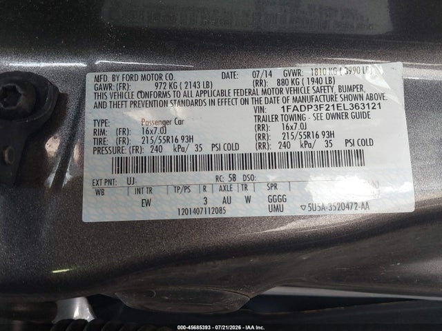 Ford FOCUS SE 2014 1FADP3F21EL363121 Image 9