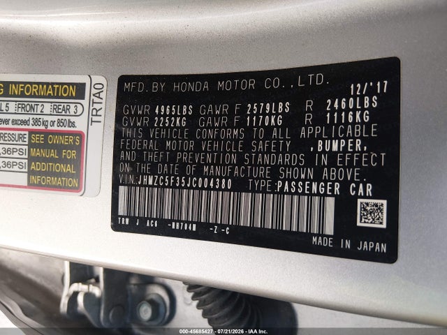 JHMZC5F35JC004380 Honda Clarity Plug-in Hybrid Touring