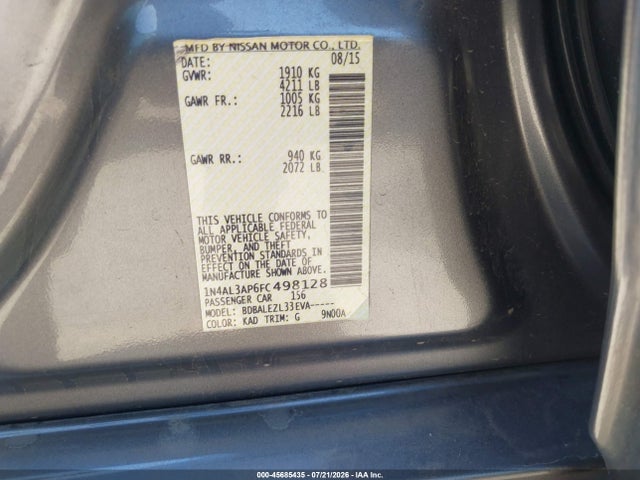 Nissan Altima 2.5 S 2015 1N4AL3AP6FC498128 Image 9