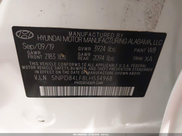 Продажа на аукционе авто 2020 Hyundai Elantra Value Edition, vin: 5NPD84LF8LH534968, номер лота: 45685485