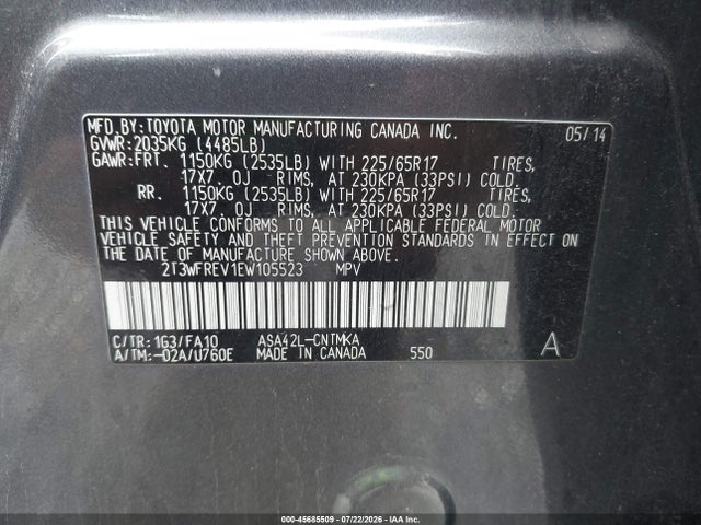 Toyota Rav4 Xle 2014 2T3WFREV1EW105523 Image 9
