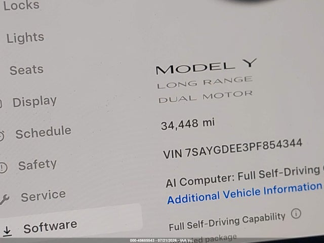 Продаж на аукціоні авто 2023 Tesla Model Y Awd/long Range Dual Motor All-wheel Drive, vin: 7SAYGDEE3PF854344, номер лоту: 45685543