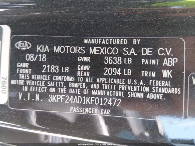 KIA FORTE FE 2019 3KPF24AD1KE012472 Image 9