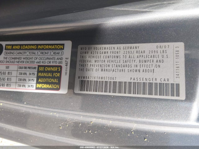 Продаж на аукціоні авто 2008 Volkswagen Rabbit S, vin: WVWBA71K18W071067, номер лоту: 45685562