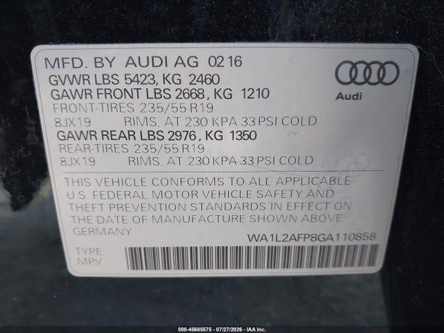 WA1L2AFP8GA110858 Audi Q5 2.0t Premium