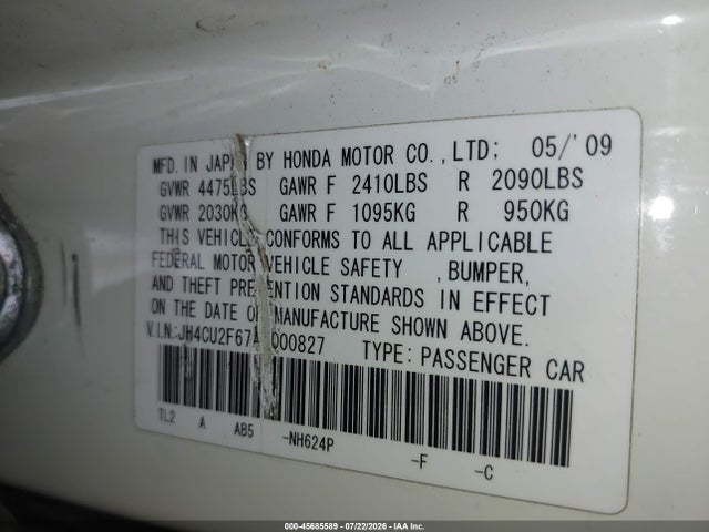 2010 Acura Tsx 2.4 მანქანა იყიდება აუქციონზე, vin: JH4CU2F67AC000827, აუქციონის ნომერი: 45685589