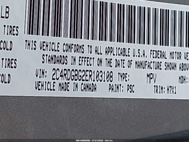 Продаж на аукціоні авто 2014 Dodge Grand Caravan Se, vin: 2C4RDGBG2ER103108, номер лоту: 45685598