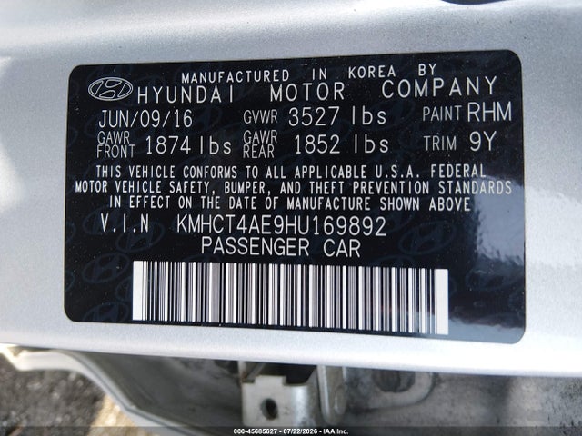 2017 Hyundai Accent Se მანქანა იყიდება აუქციონზე, vin: KMHCT4AE9HU169892, აუქციონის ნომერი: 45685627