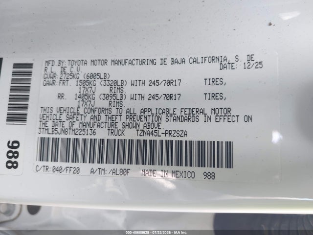 3TMLB5JN8TM225136 Toyota Tacoma Sr5