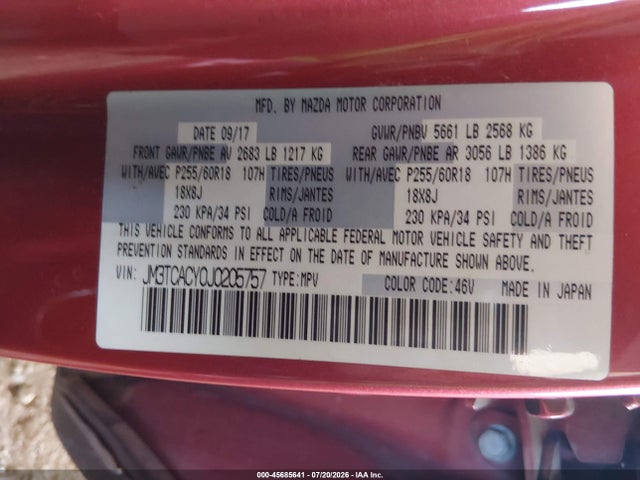 Mazda Cx-9 Touring 2018 JM3TCACY0J0205757 Image 9