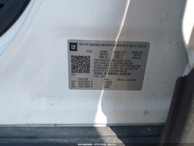 Aukcja sprzedaży 2019 Chevrolet Trax Ls, vin: 3GNCJKSB3KL128122, numer aukcji: 45685655