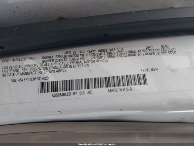 Aukcja sprzedaży 2006 Subaru Legacy, vin: 4S4BP61C067318020, numer aukcji: 45685669