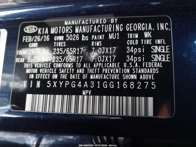 KIA Sorento 2.4l Lx 2016 5XYPG4A31GG168275 Image 9