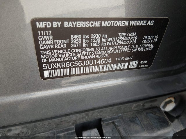 45685735 :رقم المزاد ، 5UXKR6C56J0U14604 vin ، 2018 Bmw X5 Xdrive50i مزاد بيع