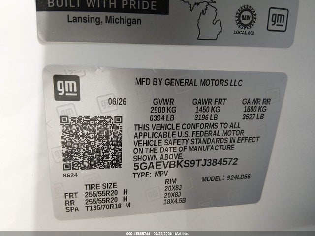 2026 Buick Enclave Sport Touring Fwd მანქანა იყიდება აუქციონზე, vin: 5GAEVBKS9TJ384572, აუქციონის ნომერი: 45685744