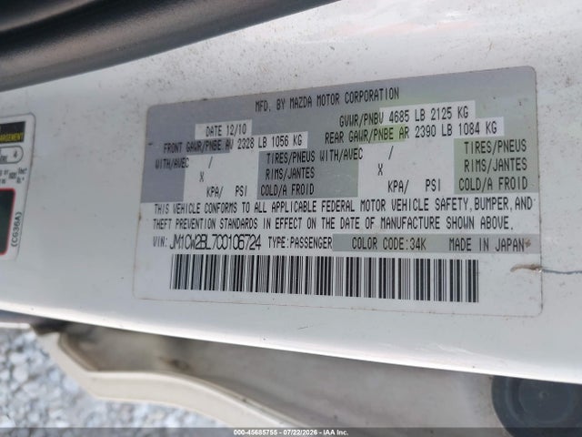 Aukcja sprzedaży 2012 Mazda Mazda5 Sport, vin: JM1CW2BL7C0106724, numer aukcji: 45685755