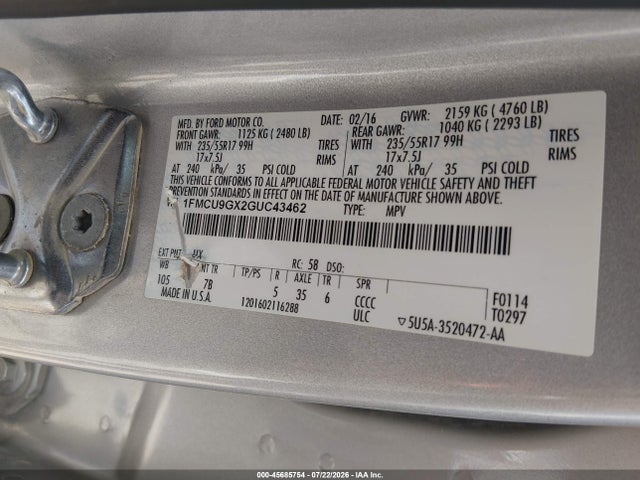 1FMCU9GX2GUC43462 Ford ESCAPE SE