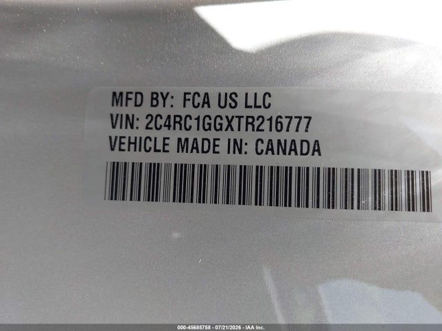 45685758 :رقم المزاد ، 2C4RC1GGXTR216777 vin ، 2026 Chrysler Pacifica Limited مزاد بيع