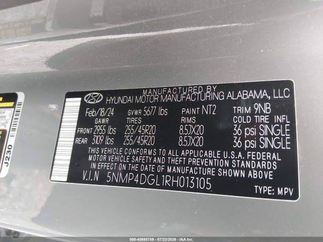 Hyundai Santa Fe Limited 2024 5NMP4DGL1RH013105 Image 9