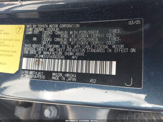 Продажа на аукционе авто 2006 Lexus Rx 400h, vin: JTJHW31U160003046, номер лота: 45685773