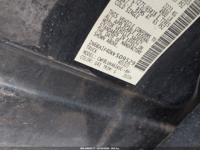 2019 Nissan Titan Xd Pro-4x Diesel მანქანა იყიდება აუქციონზე, vin: 1N6BA1F40KN509529, აუქციონის ნომერი: 45685777
