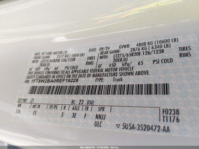 Aukcja sprzedaży 2024 Ford F-250 Xl, vin: 1FT8W2BA0REF19228, numer aukcji: 45685786