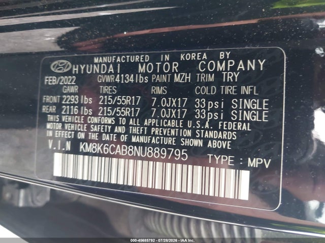 Продаж на аукціоні авто 2022 Hyundai Kona Sel, vin: KM8K6CAB8NU889795, номер лоту: 45685792