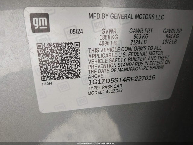 1G1ZD5ST4RF227016 Chevrolet Malibu Fwd 1lt