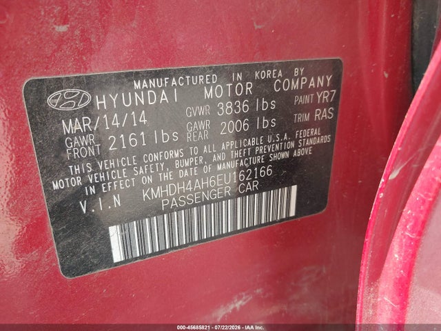 Aukcja sprzedaży 2014 Hyundai Elantra Sport, vin: KMHDH4AH6EU162166, numer aukcji: 45685821