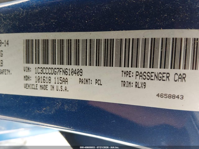 2015 Chrysler 200 S მანქანა იყიდება აუქციონზე, vin: 1C3CCCDG7FN610409, აუქციონის ნომერი: 45685853