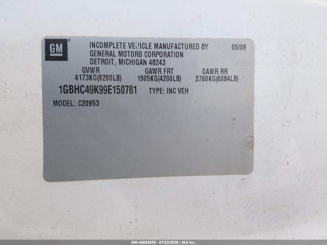 Aukcja sprzedaży 2009 Chevrolet Silverado 2500hd, vin: 1GBHC49K99E150781, numer aukcji: 45685855