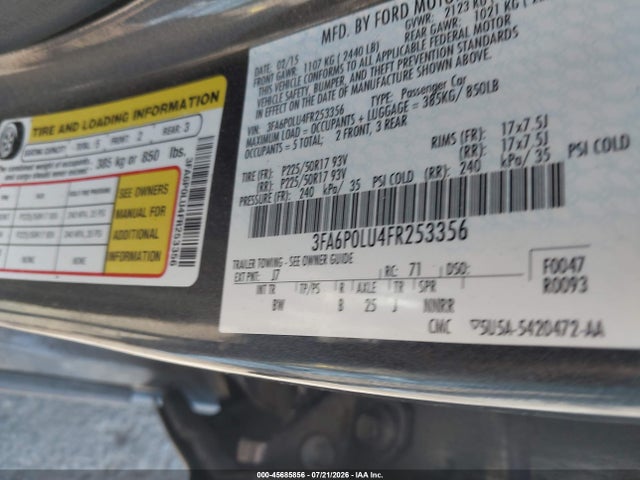 Ford Fusion Hybrid Se 2015 3FA6P0LU4FR253356 Image 9