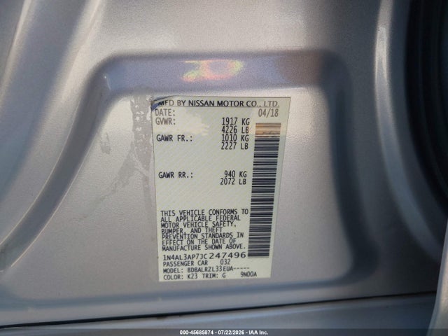 1N4AL3AP7JC247496 Nissan Altima 2.5 Sl