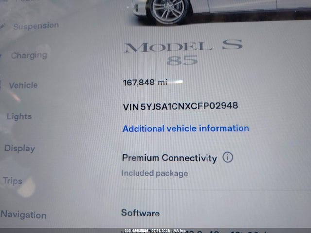 45685886 :رقم المزاد ، 5YJSA1CNXCFP02948 vin ، 2012 Tesla Model S Signature مزاد بيع