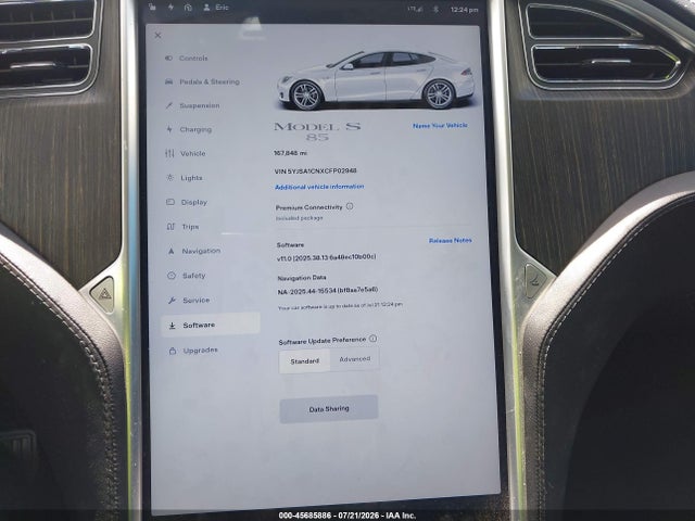45685886 :رقم المزاد ، 5YJSA1CNXCFP02948 vin ، 2012 Tesla Model S Signature مزاد بيع