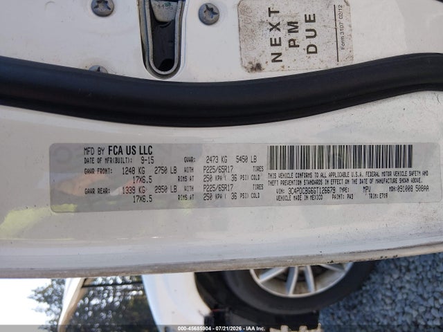Продажа на аукционе авто 2016 Dodge Journey Sxt, vin: 3C4PDCBG6GT126679, номер лота: 45685904