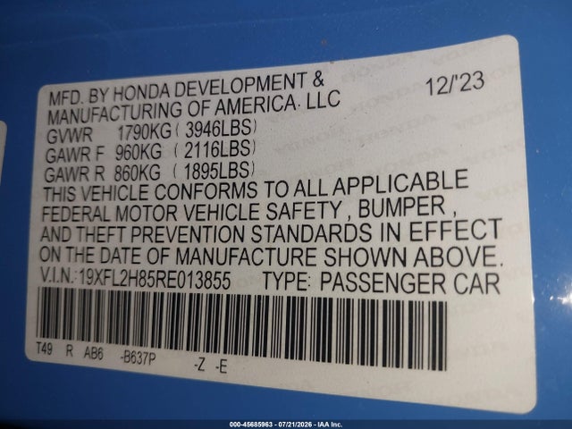 19XFL2H85RE013855 Honda Civic Sport