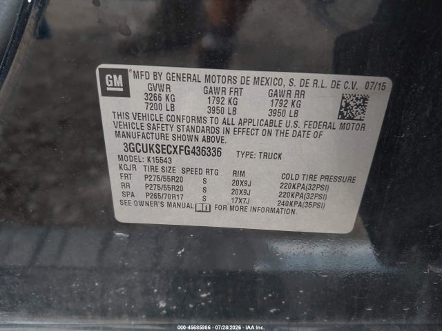 Продажа на аукционе авто 2015 Chevrolet Silverado 1500 Ltz, vin: 3GCUKSECXFG436336, номер лота: 45685986