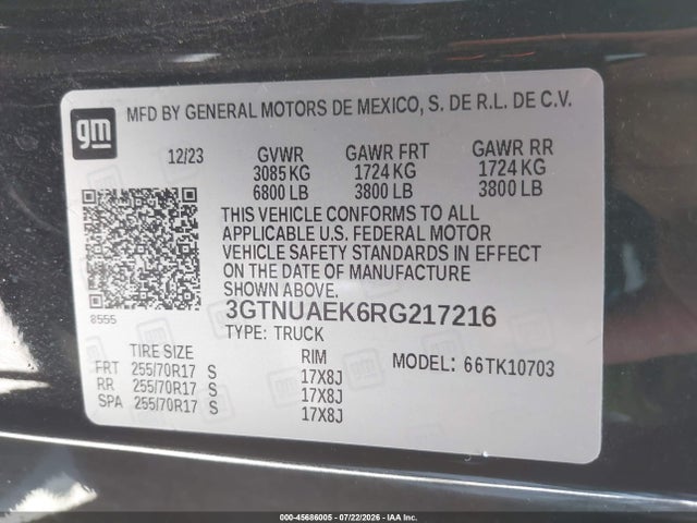 2024 Gmc Sierra 1500 4wd  Standard Box Pro მანქანა იყიდება აუქციონზე, vin: 3GTNUAEK6RG217216, აუქციონის ნომერი: 45686005