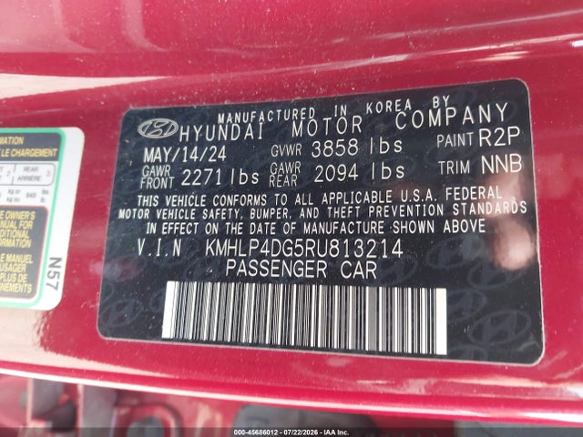 2024 Hyundai Elantra Limited მანქანა იყიდება აუქციონზე, vin: KMHLP4DG5RU813214, აუქციონის ნომერი: 45686012