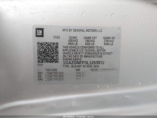 1GAZGNFP3L1253972 Chevrolet Express Passenger Rwd 3500 Extended Wheelbase Ls
