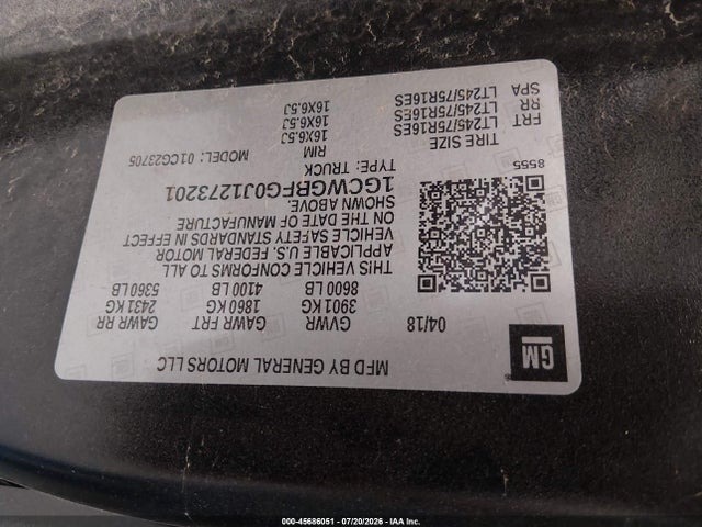 Aukcja sprzedaży 2018 Chevrolet Express 2500 Work Van, vin: 1GCWGBFG0J1273201, numer aukcji: 45686051