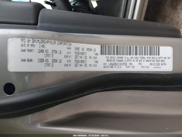 45686064 :رقم المزاد ، 1J4GW58N31C619762 vin ، 2001 Jeep Grand Cherokee Limited مزاد بيع